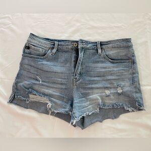 KanCan Blue Distressed Jean Shorts with Frayed Hem
